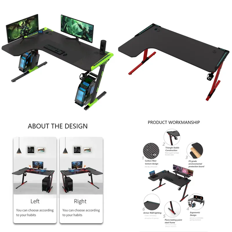 Aor Esports Gaming Desk - AOR ESPORTS Metall Höhenverstellbarer Gaming-Schreibtisch L-Form