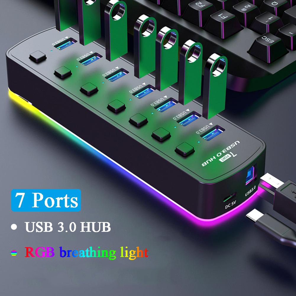 RGB USB 3.0 Hub 7 Ports Daten  – Esports Gaming Splitter Bewertung und Preis
