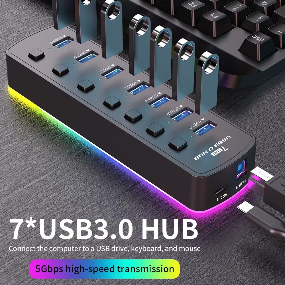 RGB USB 3.0 Hub mit 7 Anschlüs – Esports Gaming Splitter Bewertung und Preis