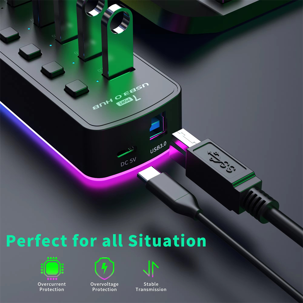 RGB USB 3.0 Hub mit 7 Anschlüs – Esports Gaming Splitter Bewertung und Preis